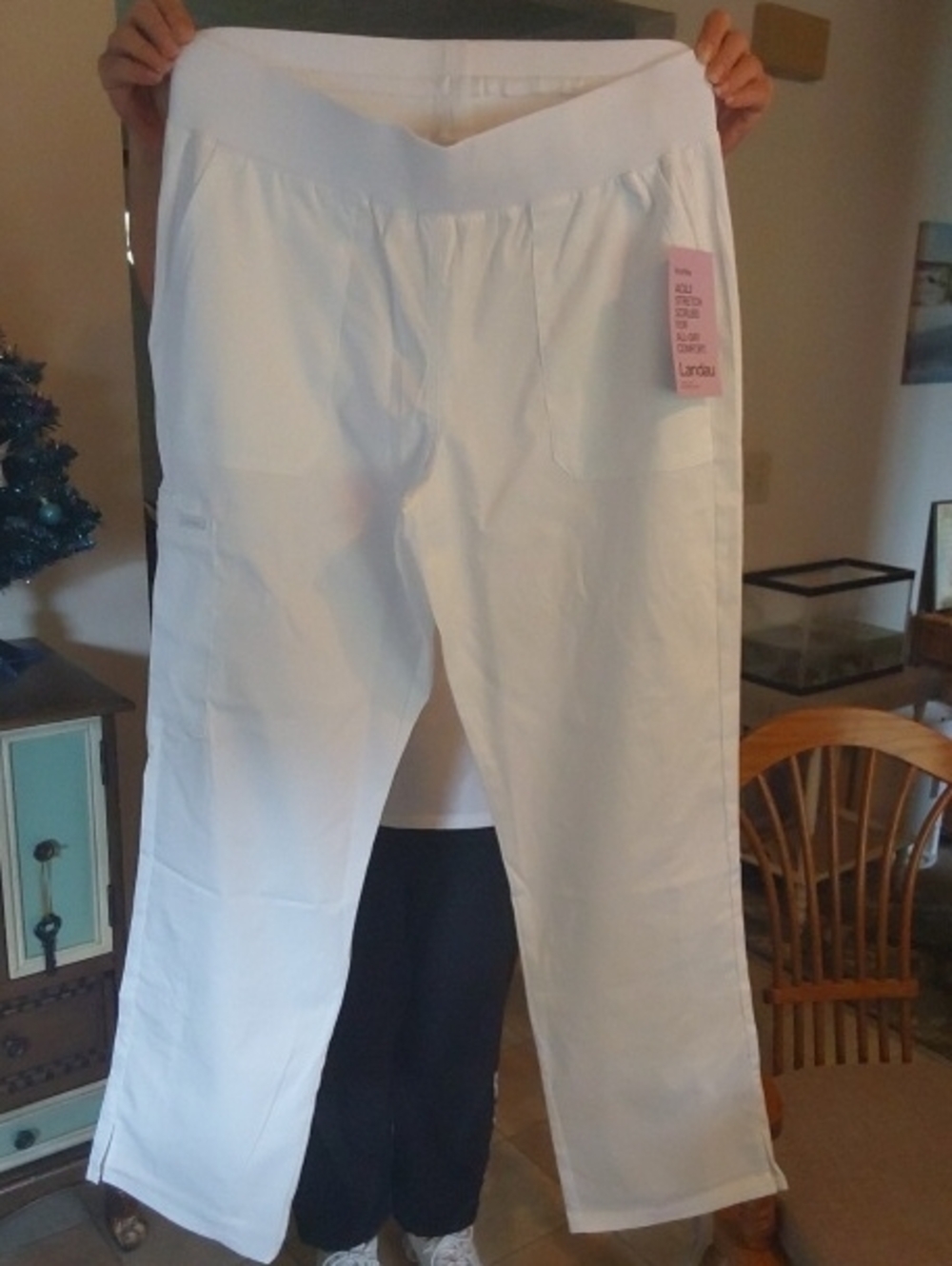 Landau White Yoga Waist Cargo Scrub Pant
